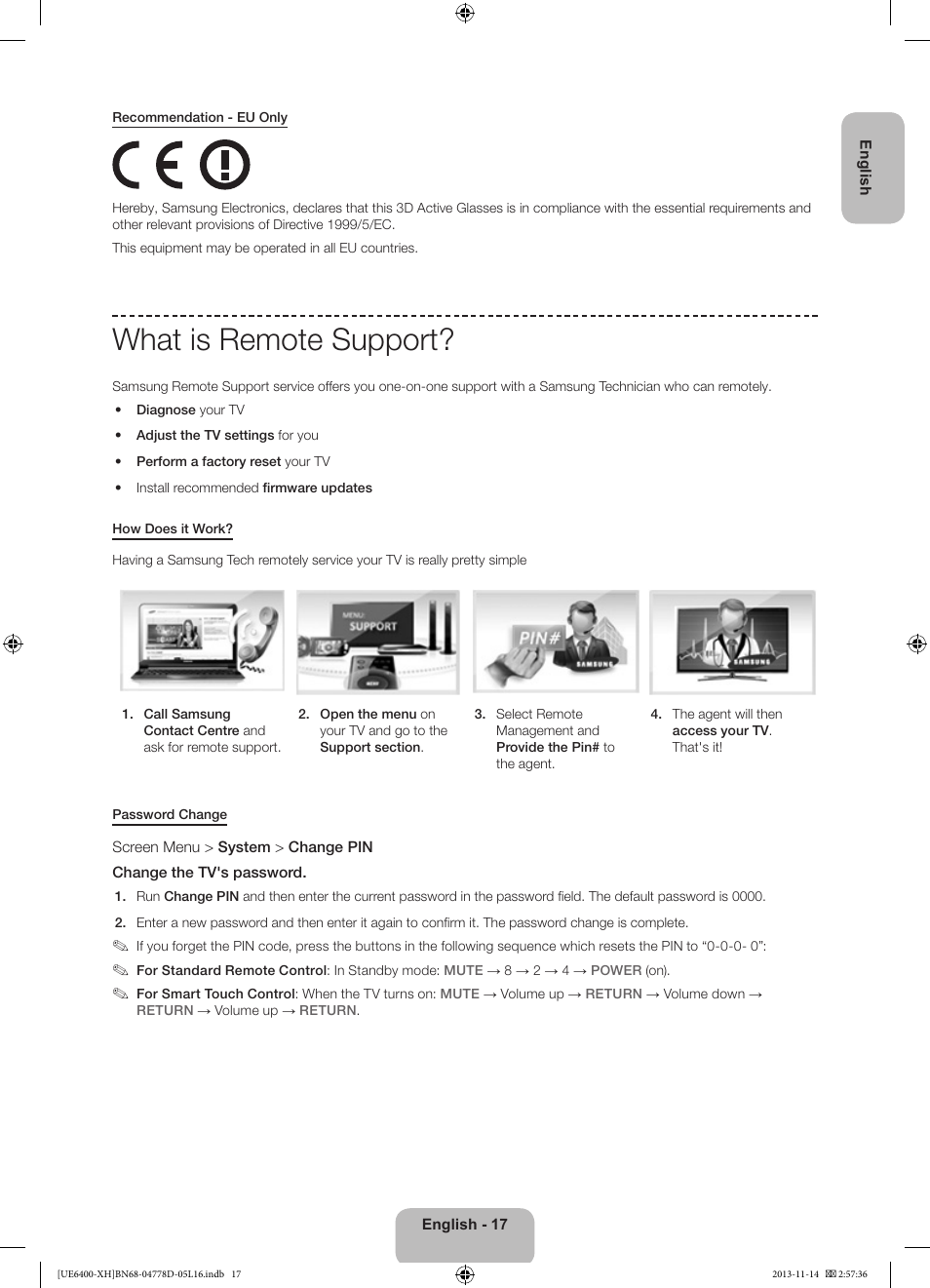 What is remote support | Samsung UE40F6400AK User Manual | Page 17 / 385