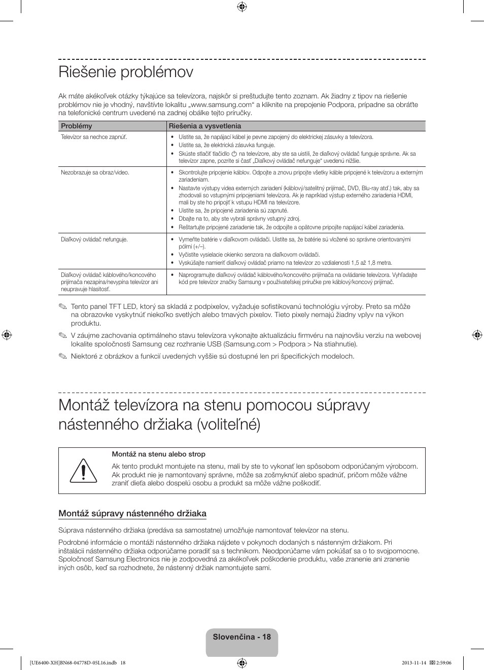 Riešenie problémov | Samsung UE40F6400AK User Manual | Page 186 / 385