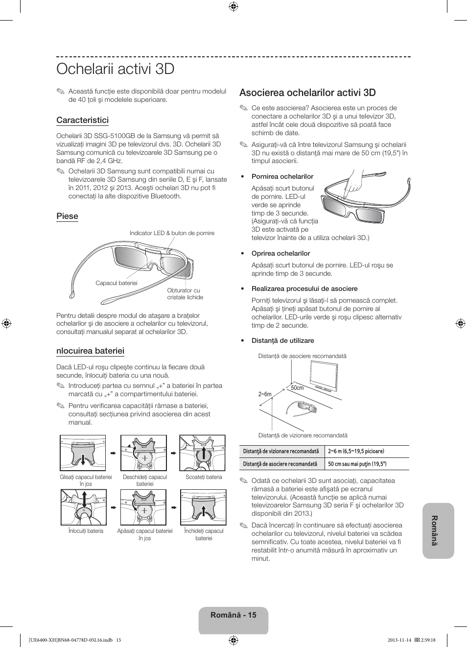 Ochelarii activi 3d, Asocierea ochelarilor activi 3d | Samsung UE40F6400AK User Manual | Page 207 / 385