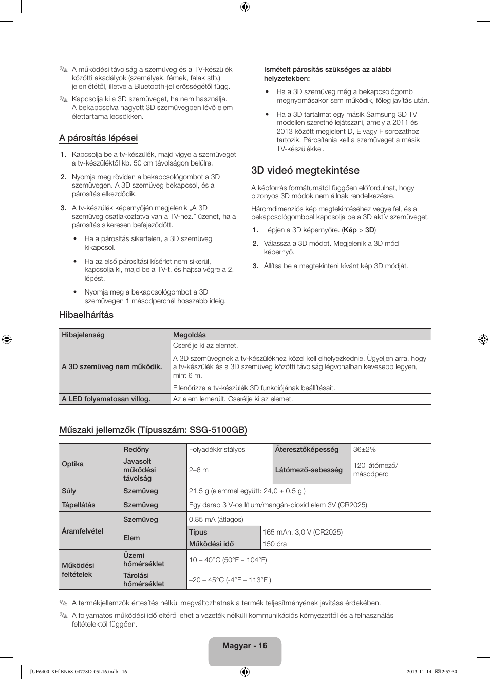 3d videó megtekintése | Samsung UE40F6400AK User Manual | Page 40 / 385