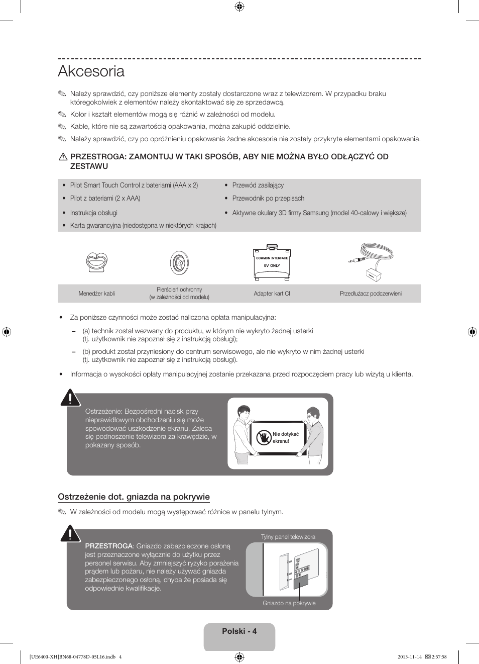 Akcesoria | Samsung UE40F6400AK User Manual | Page 52 / 385