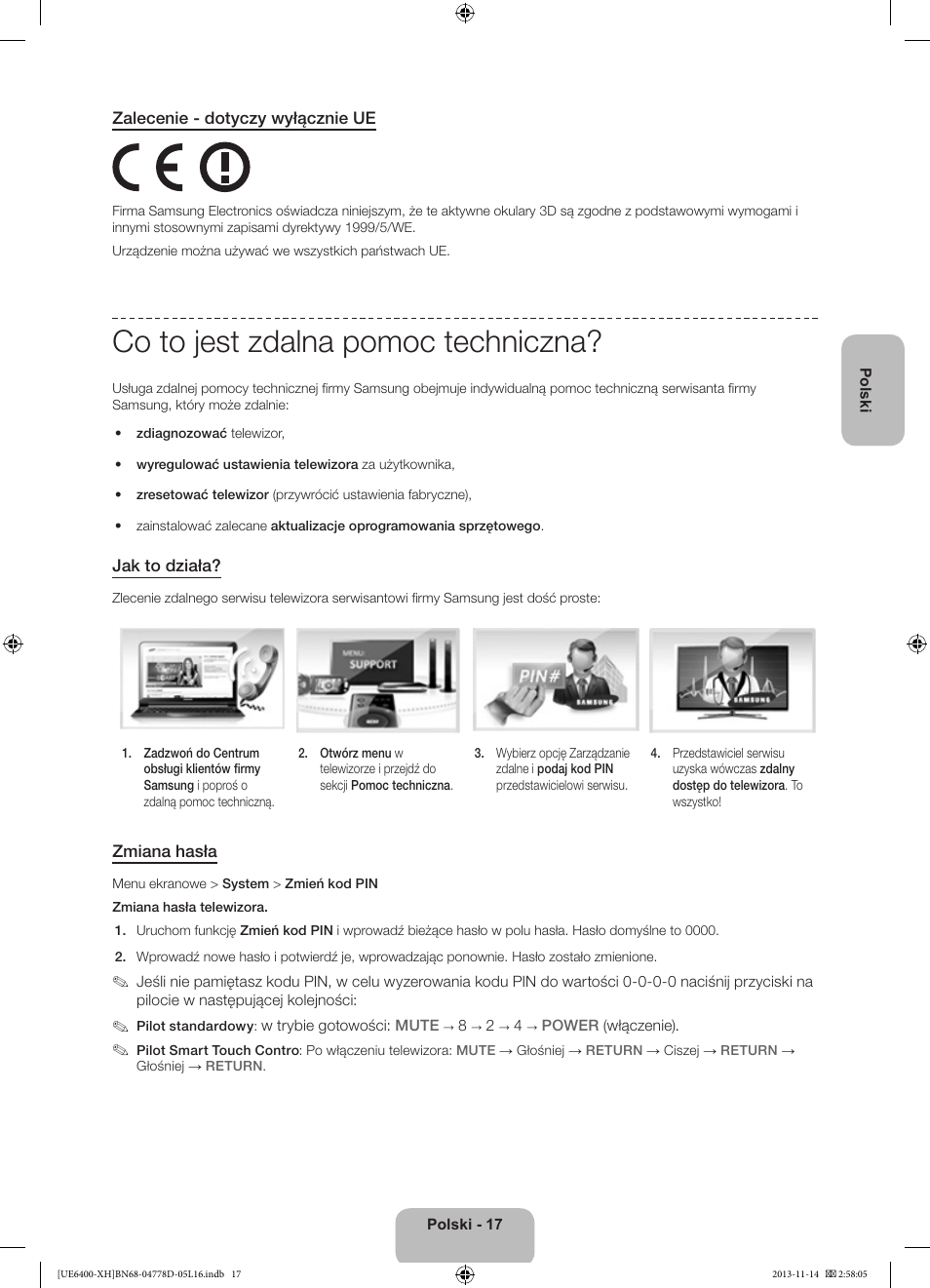 Co to jest zdalna pomoc techniczna | Samsung UE40F6400AK User Manual | Page 65 / 385
