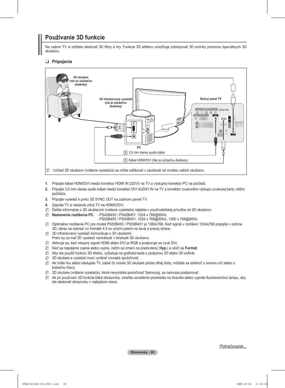 Používanie 3d funkcie | Samsung PS42B451B2W User Manual | Page 254 / 393