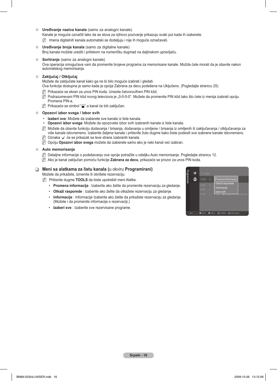 Meni sa alatkama za listu kanala, U okviru programirani) | Samsung PS42B451B2W User Manual | Page 328 / 393