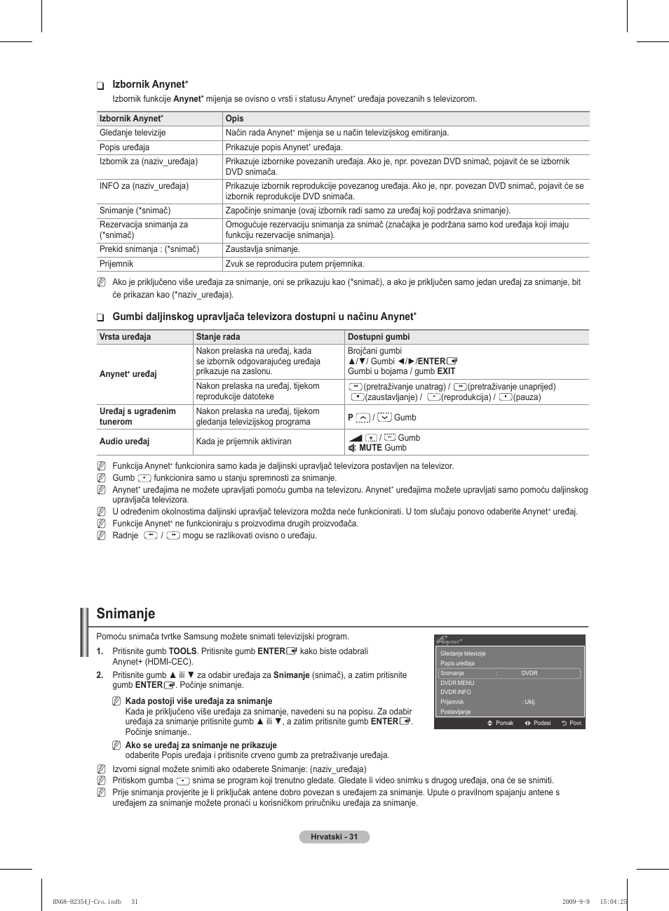 Snimanje | Samsung PS42B451B2W User Manual | Page 382 / 393