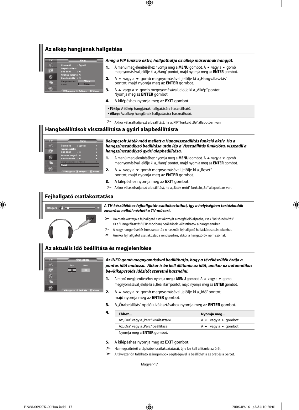 Az alkép hangjának hallgatása, Fejhallgató csatlakoztatása | Samsung LE32R32B User Manual | Page 45 / 211