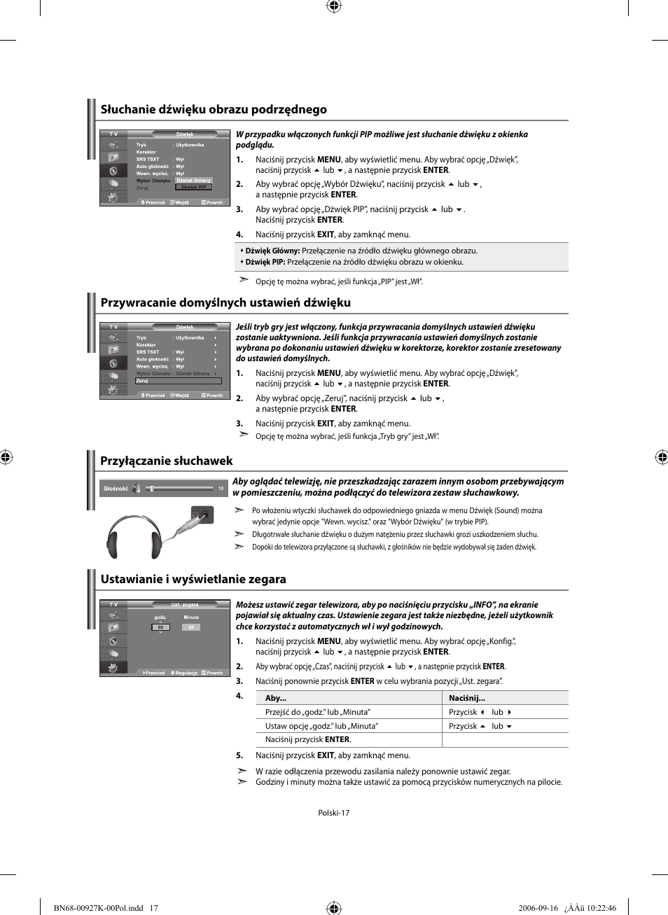 Słuchanie dźwięku obrazu podrzędnego, Przyłączanie słuchawek | Samsung LE32R32B User Manual | Page 71 / 211