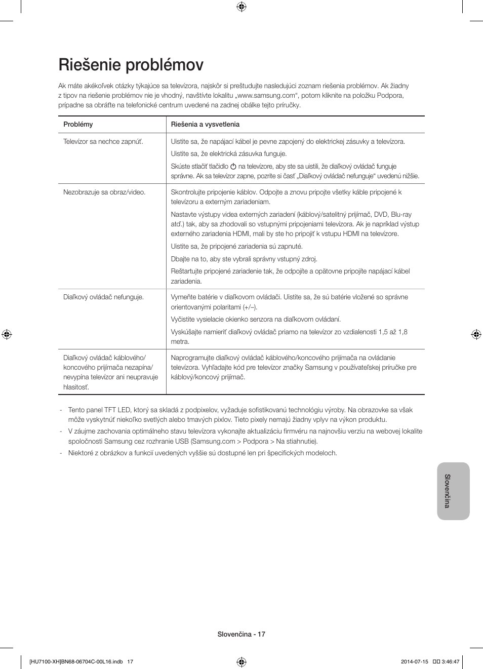 Riešenie problémov | Samsung UE55HU7100S User Manual | Page 157 / 322