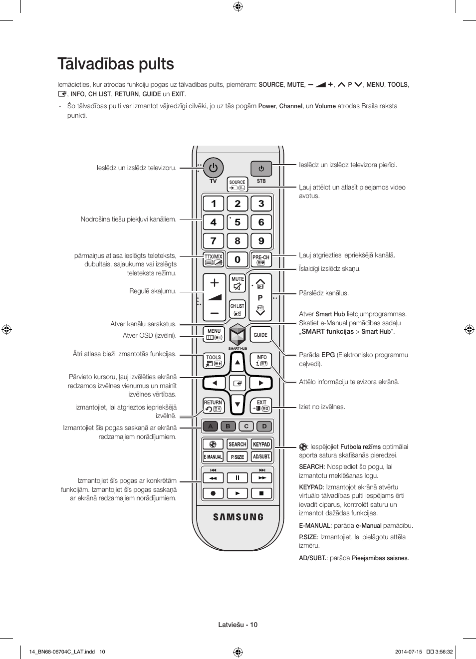 Tālvadības pults | Samsung UE55HU7100S User Manual | Page 270 / 322