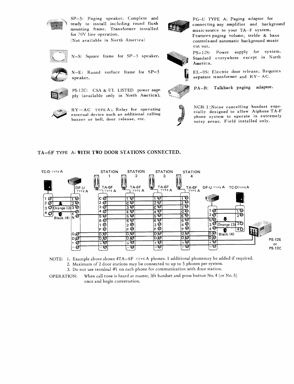 Ta-6f type a: with two door stations connected, Ta-6f, With two door stations connected | Aiphone TA-1F User Manual | Page 3 / 8