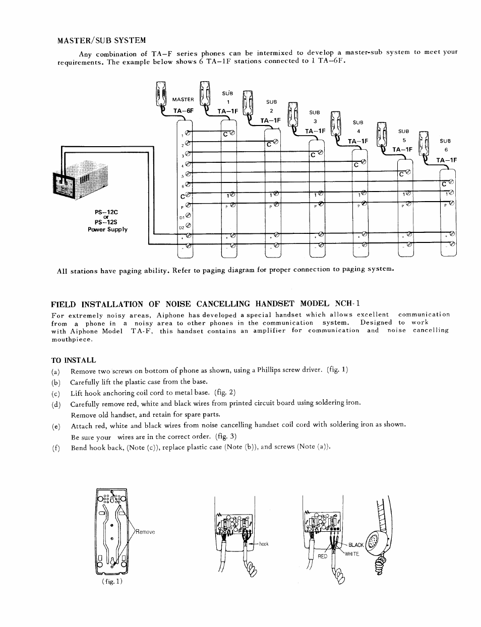 Master/sub system | Aiphone TA-1F User Manual | Page 7 / 8