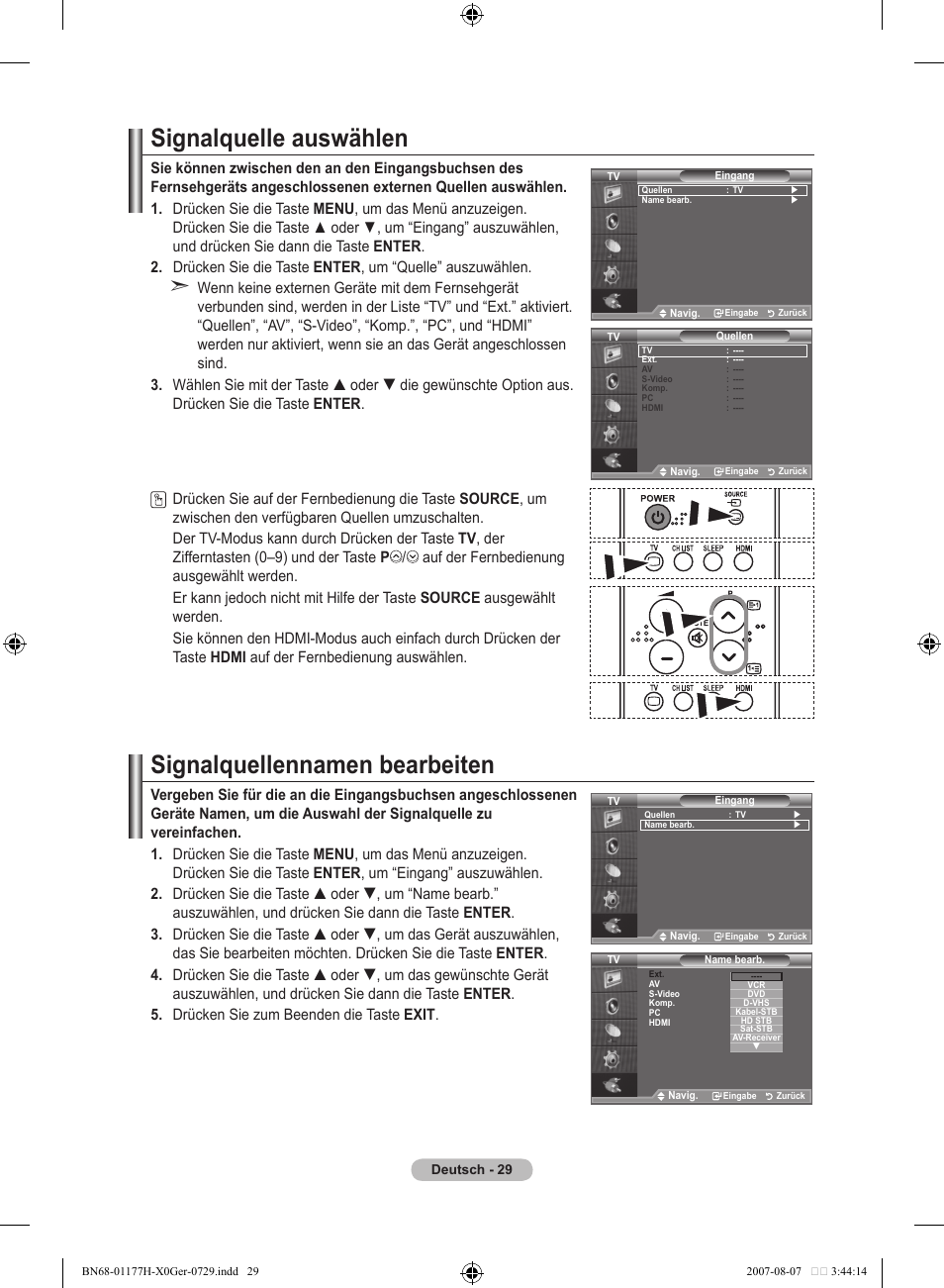 Signalquelle auswählen, Signalquellennamen bearbeiten | Samsung LE22S81B User Manual | Page 107 / 461