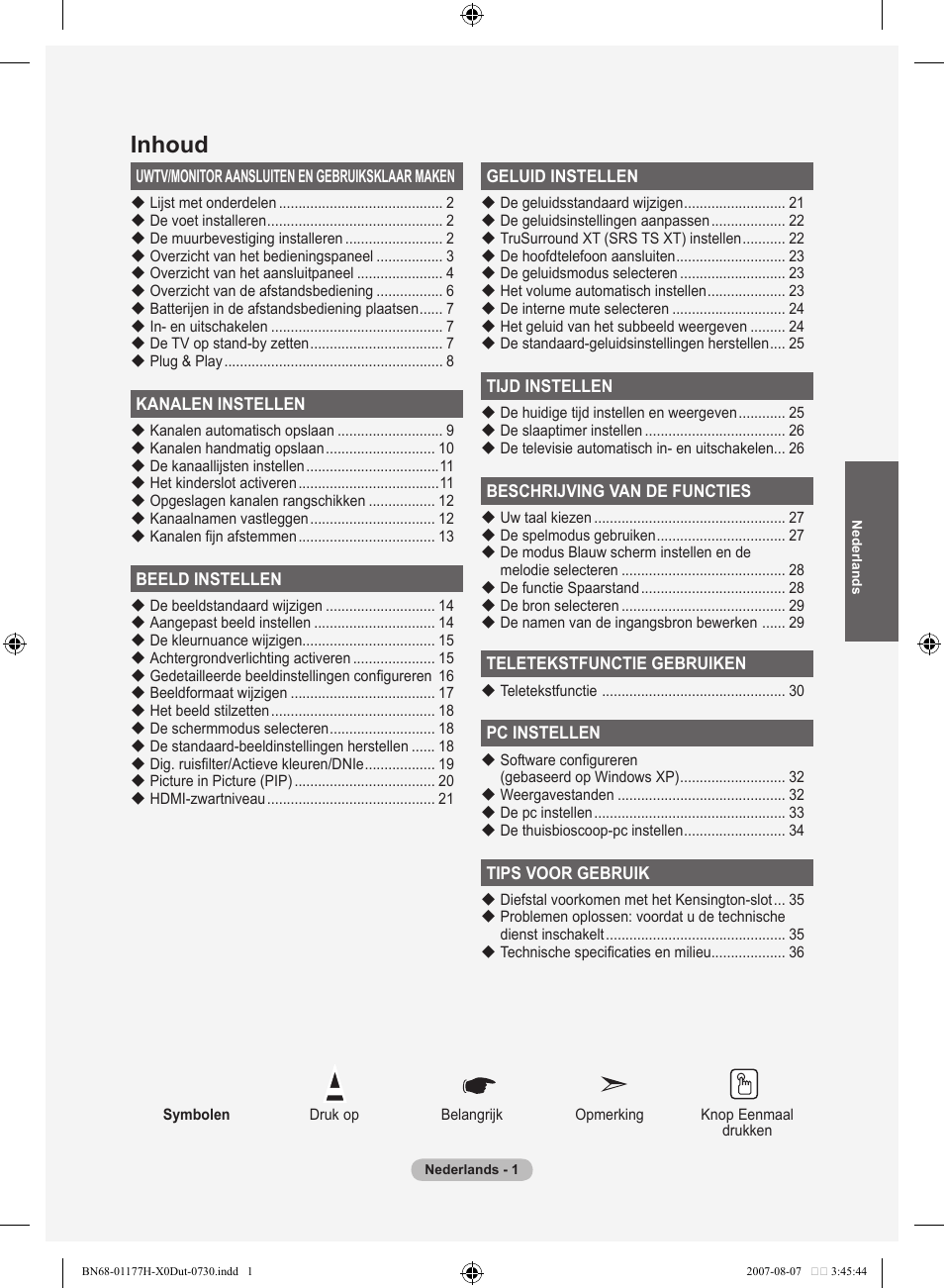 Inhoud | Samsung LE22S81B User Manual | Page 117 / 461