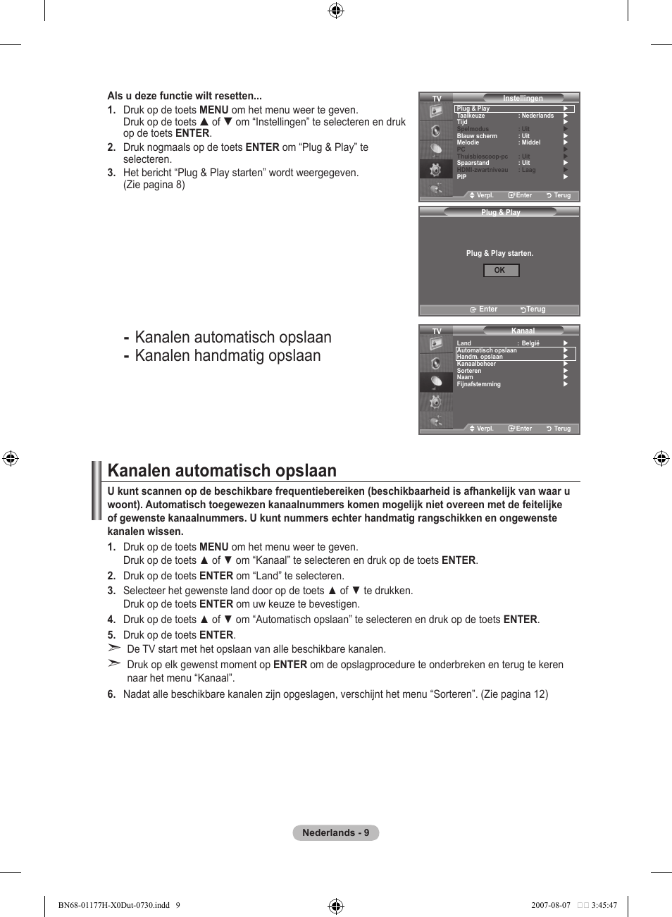 Kanalen automatisch opslaan | Samsung LE22S81B User Manual | Page 125 / 461