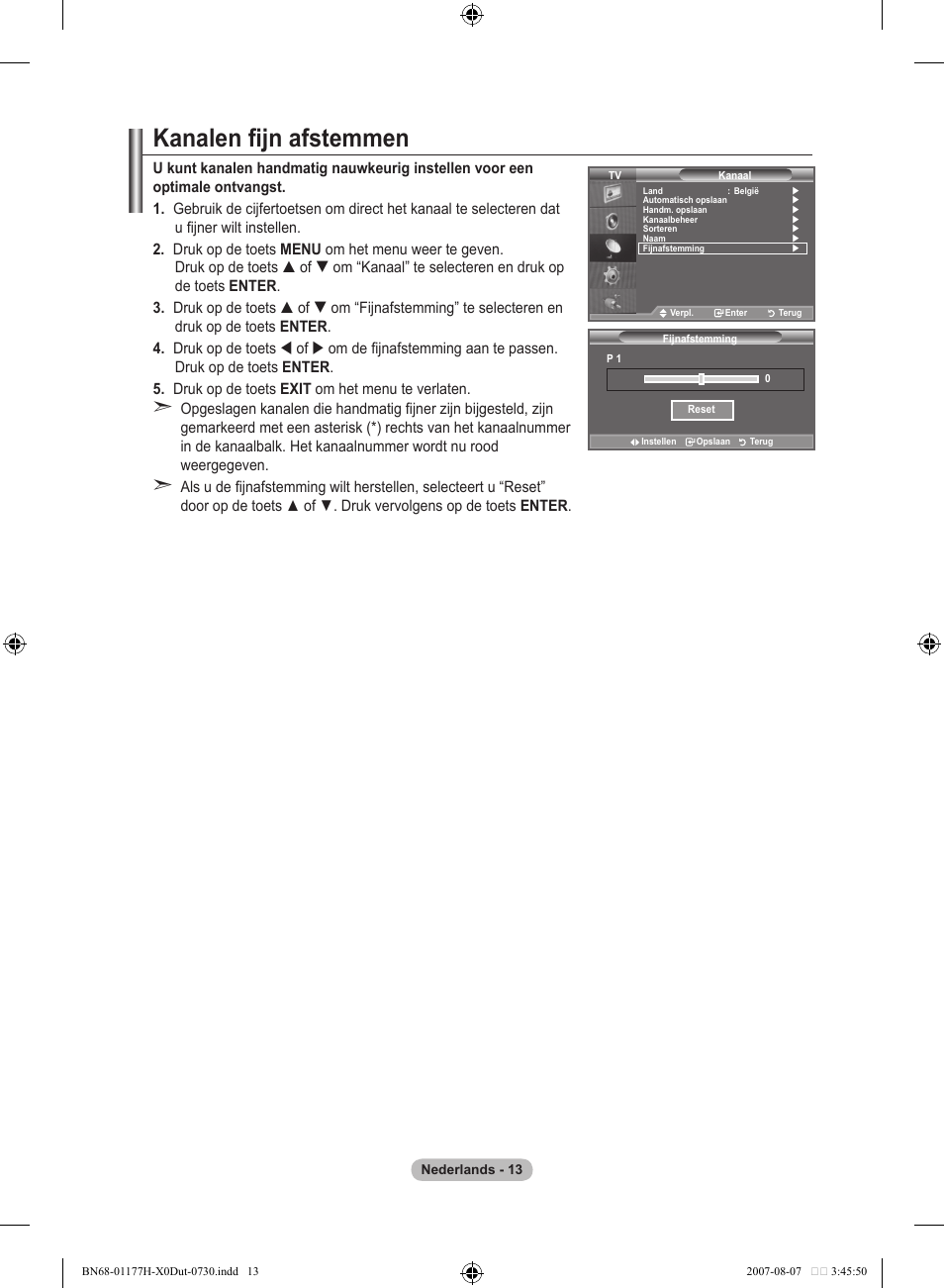 Kanalen fijn afstemmen | Samsung LE22S81B User Manual | Page 129 / 461