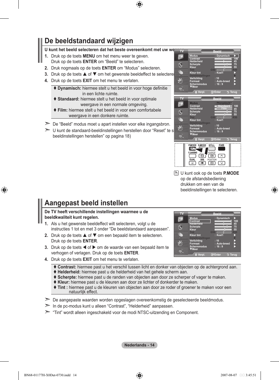 De beeldstandaard wijzigen, Aangepast beeld instellen | Samsung LE22S81B User Manual | Page 130 / 461