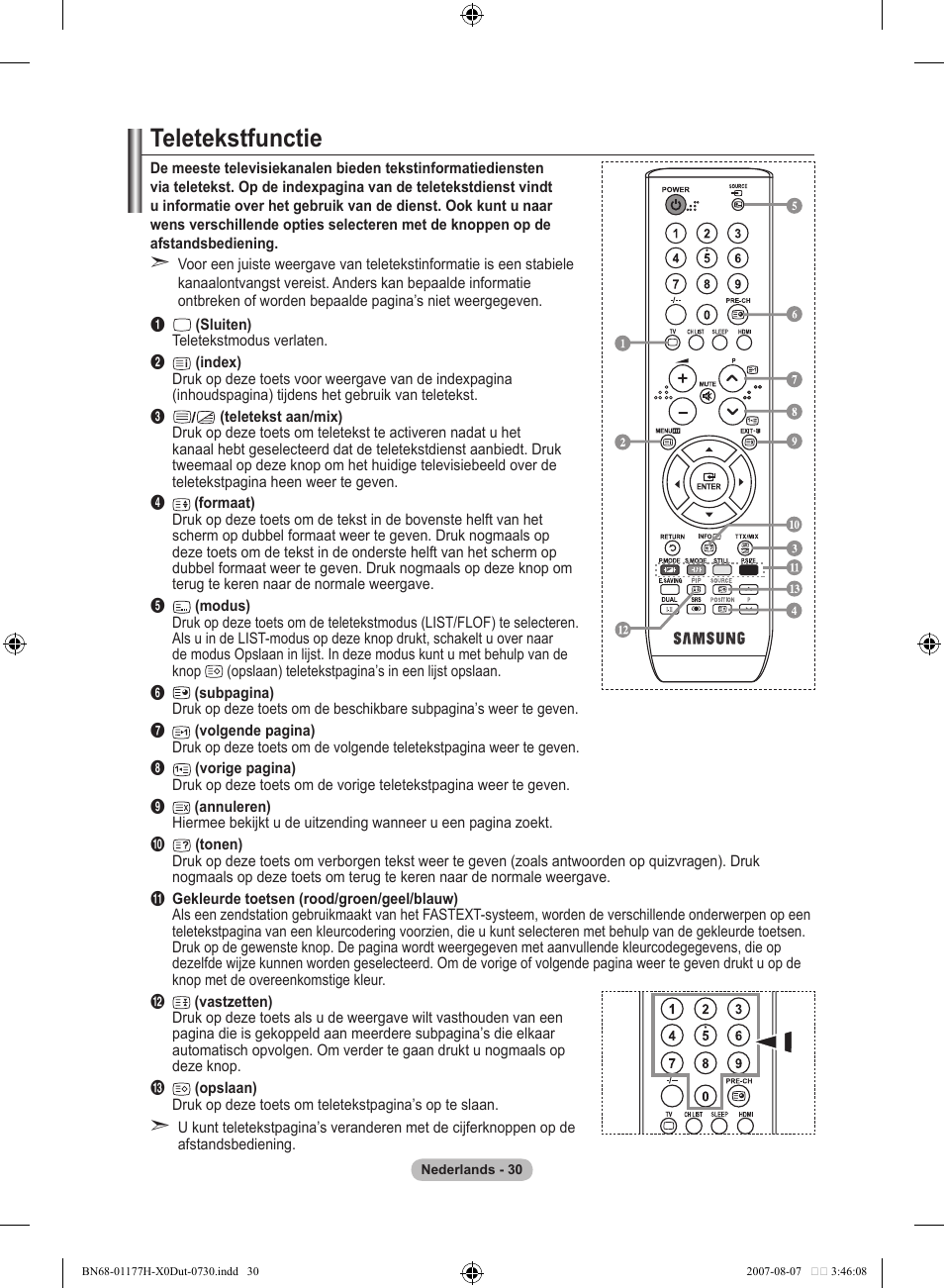 Teletekstfunctie | Samsung LE22S81B User Manual | Page 146 / 461