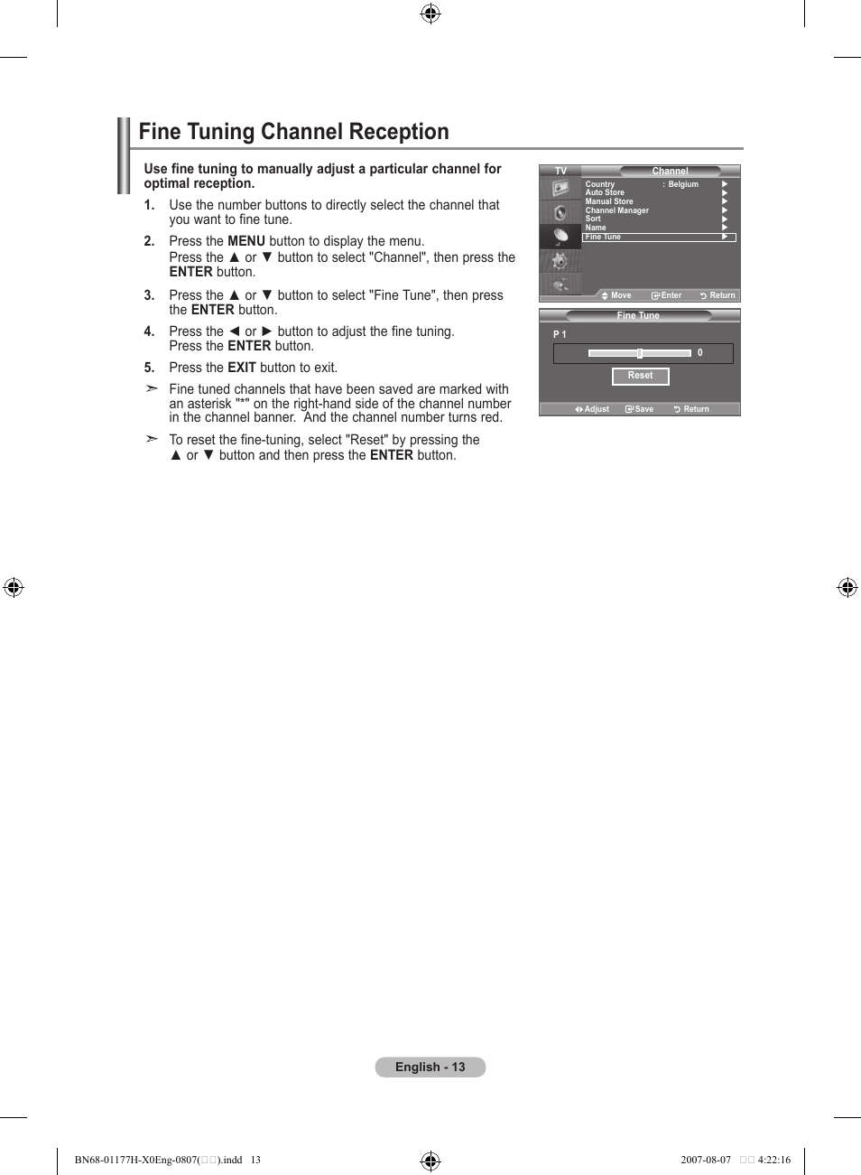 Fine tuning channel reception | Samsung LE22S81B User Manual | Page 15 / 461