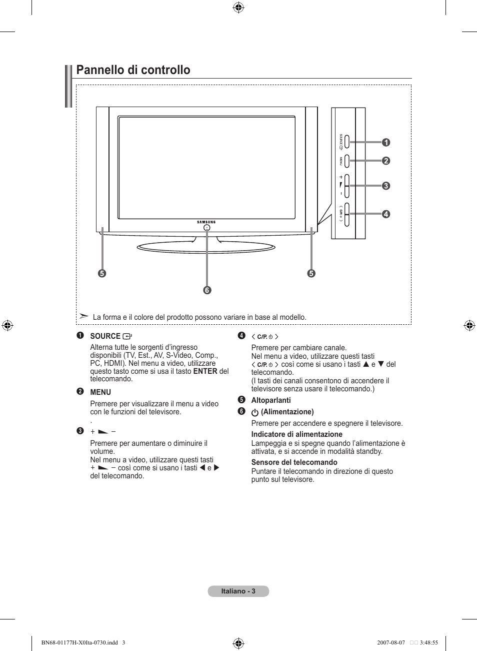 Pannello di controllo | Samsung LE22S81B User Manual | Page 157 / 461