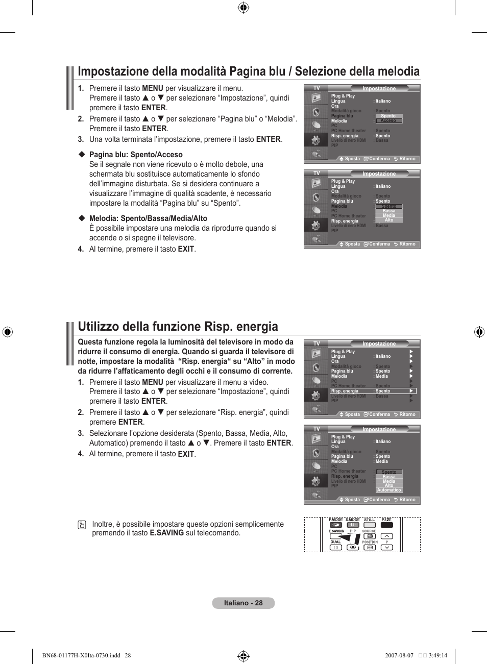 Utilizzo della funzione risp. energia | Samsung LE22S81B User Manual | Page 182 / 461