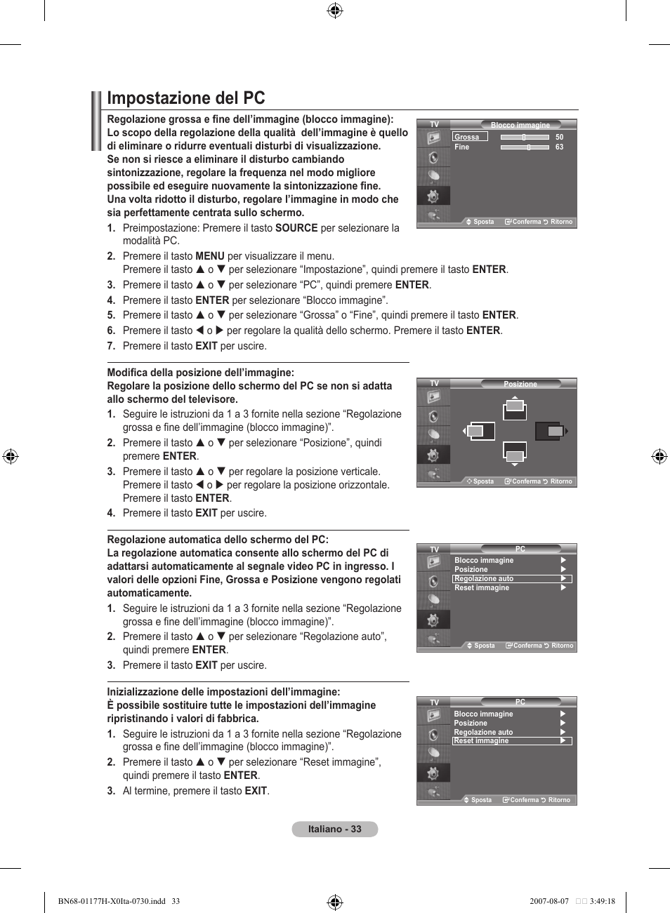 Impostazione del pc | Samsung LE22S81B User Manual | Page 187 / 461