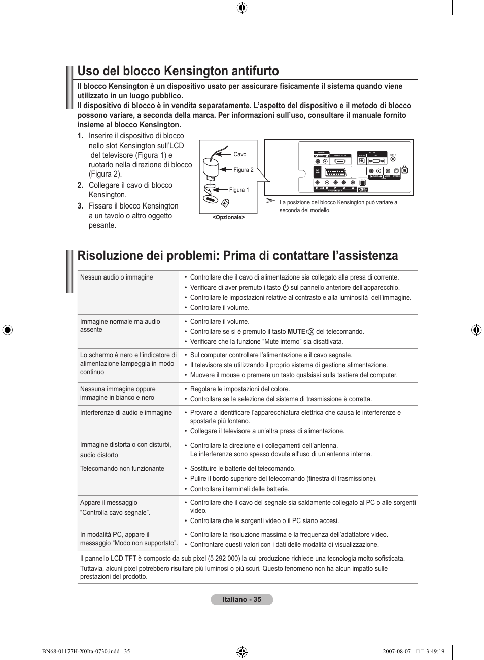 Uso del blocco kensington antifurto | Samsung LE22S81B User Manual | Page 189 / 461