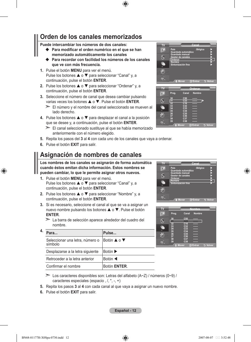 Asignación de nombres de canales | Samsung LE22S81B User Manual | Page 204 / 461