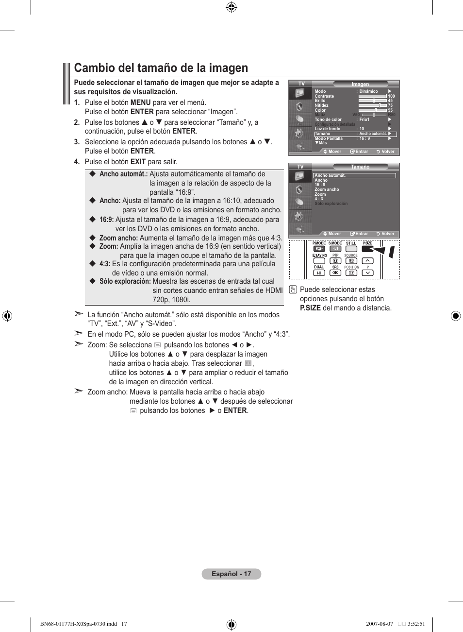 Cambio del tamaño de la imagen | Samsung LE22S81B User Manual | Page 209 / 461