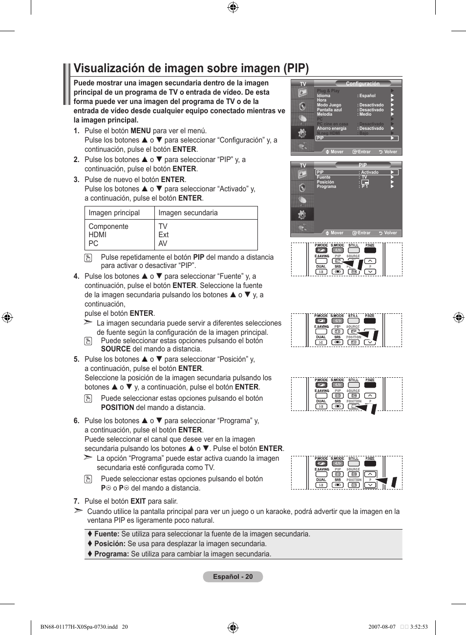 Visualización de imagen sobre imagen (pip) | Samsung LE22S81B User Manual | Page 212 / 461