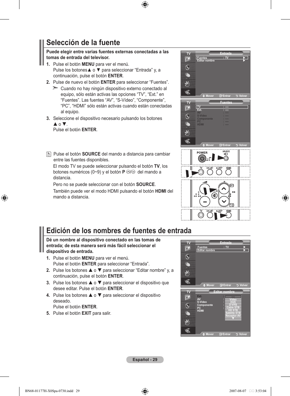 Selección de la fuente, Edición de los nombres de fuentes de entrada | Samsung LE22S81B User Manual | Page 221 / 461