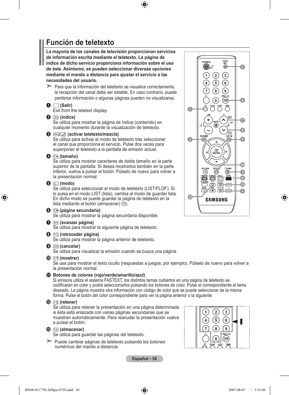 Función de teletexto | Samsung LE22S81B User Manual | Page 222 / 461