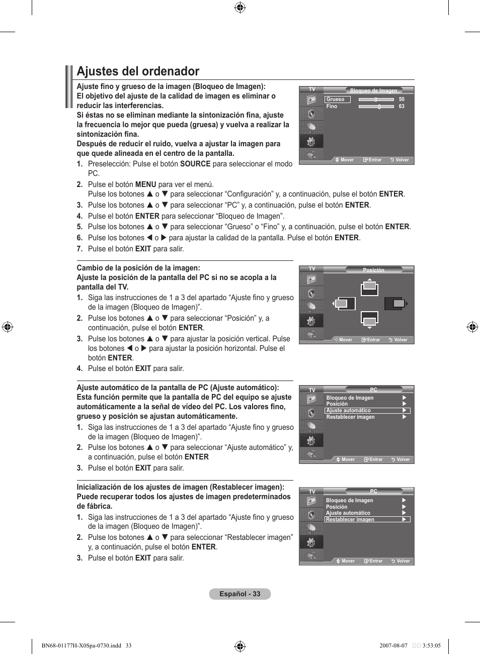 Ajustes del ordenador | Samsung LE22S81B User Manual | Page 225 / 461