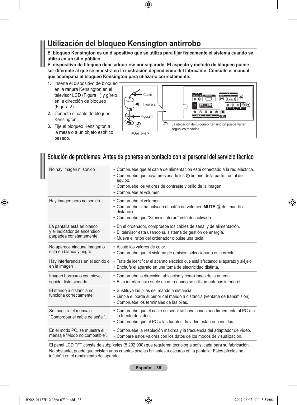 Utilización del bloqueo kensington antirrobo | Samsung LE22S81B User Manual | Page 227 / 461