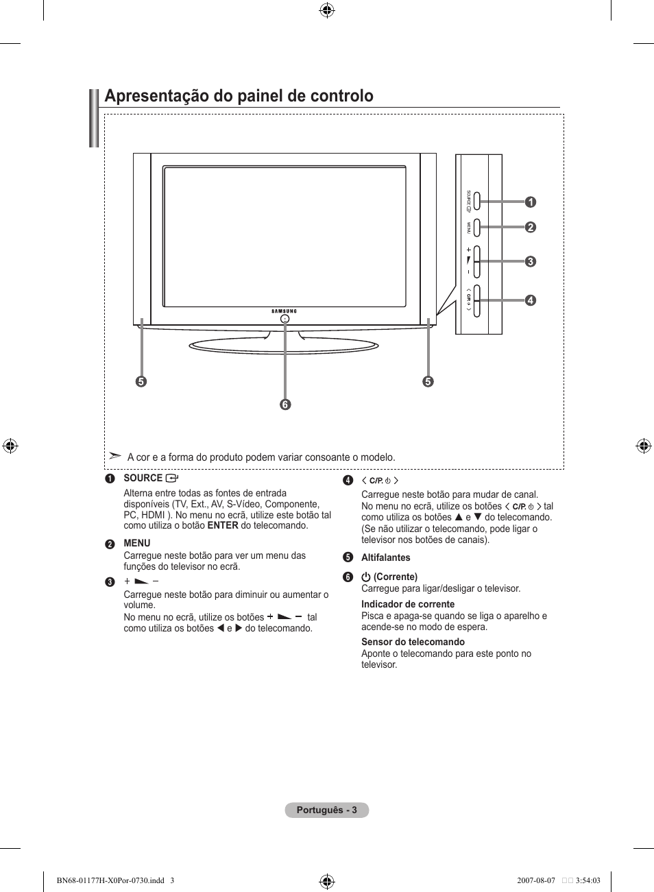 Apresentação do painel de controlo | Samsung LE22S81B User Manual | Page 233 / 461