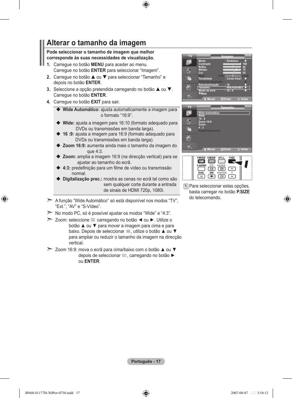 Alterar o tamanho da imagem | Samsung LE22S81B User Manual | Page 247 / 461