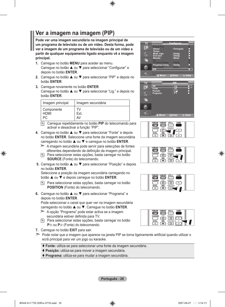 Ver a imagem na imagem (pip) | Samsung LE22S81B User Manual | Page 250 / 461