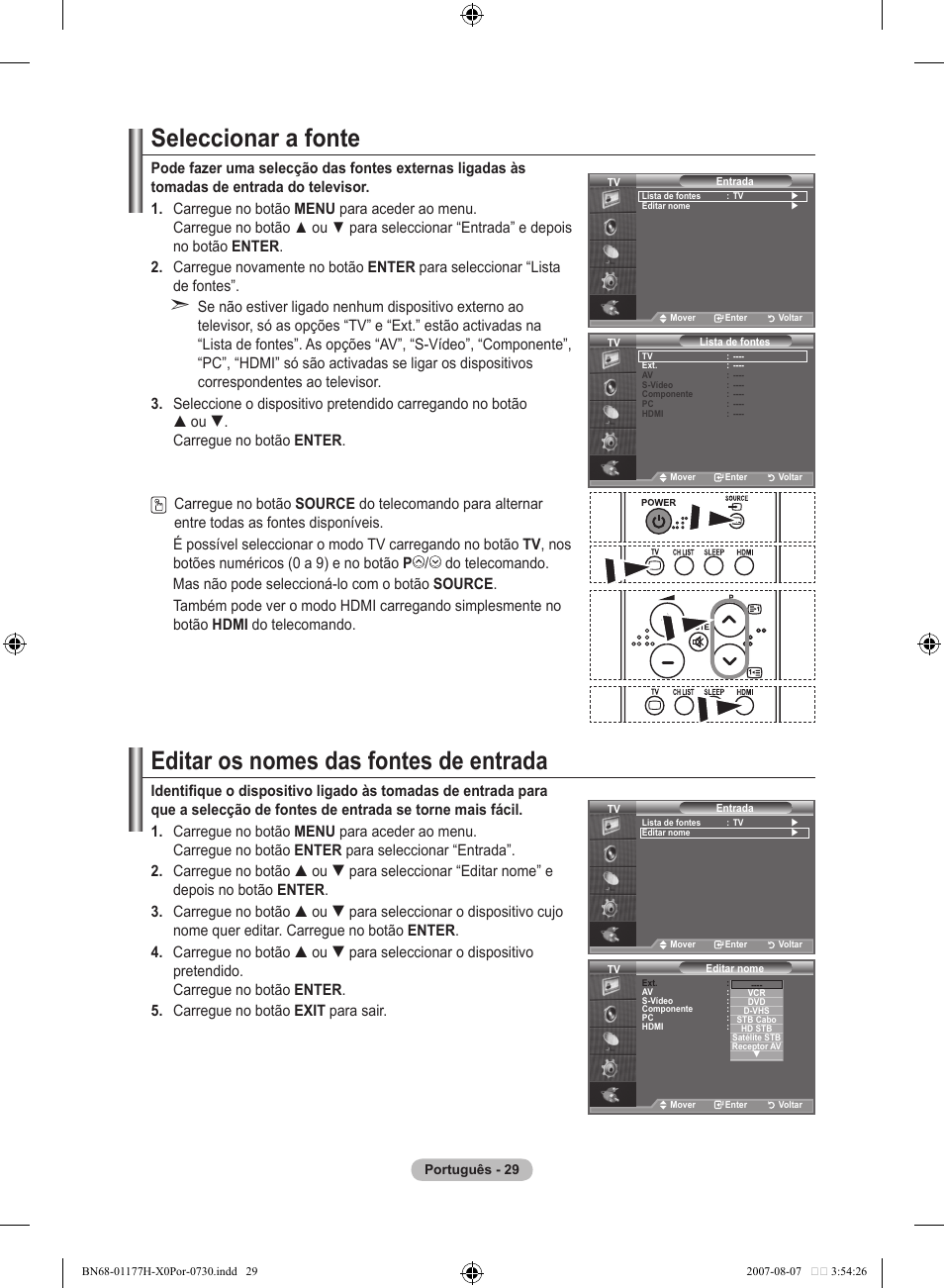 Seleccionar a fonte, Editar os nomes das fontes de entrada | Samsung LE22S81B User Manual | Page 259 / 461