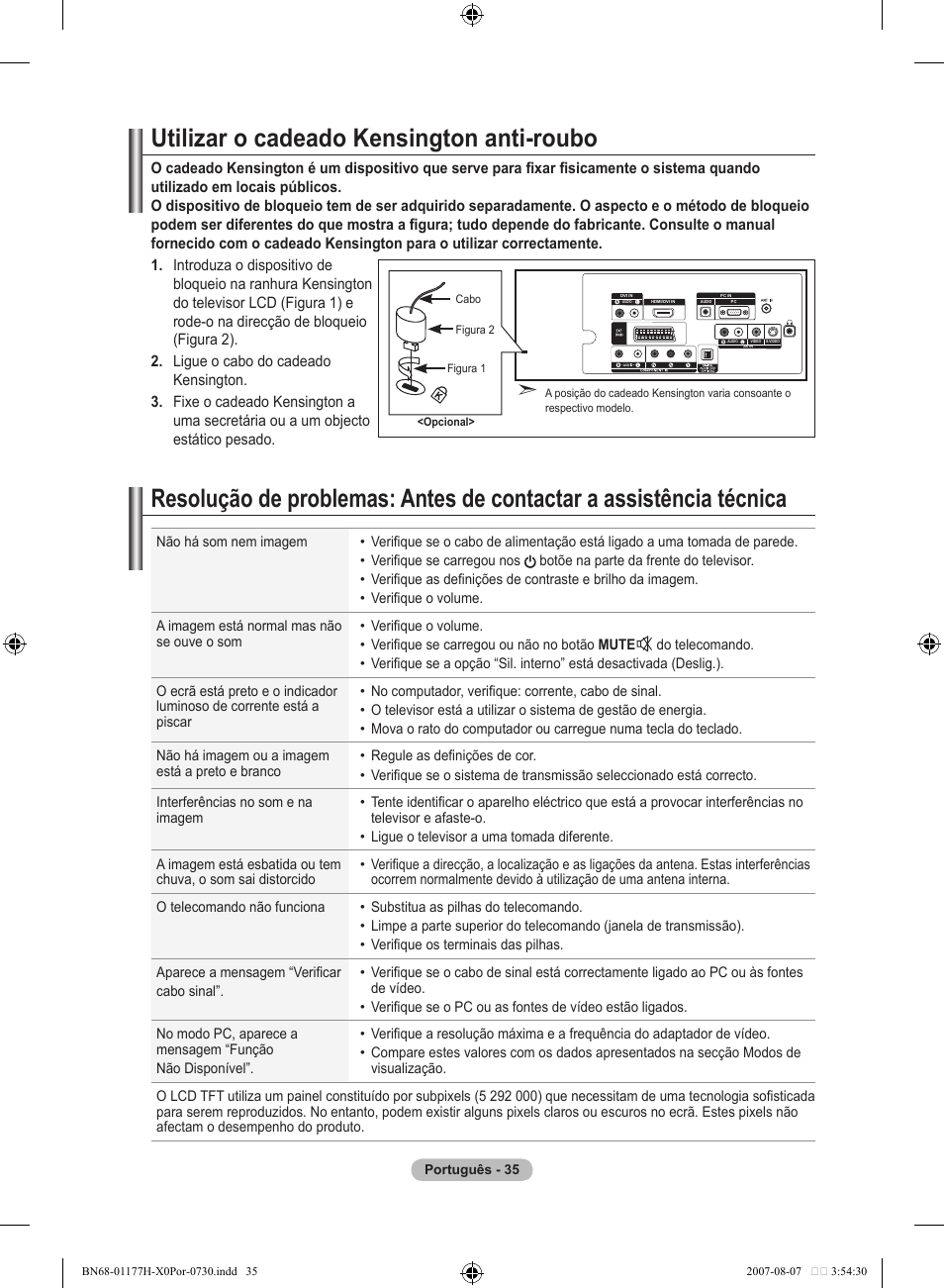 Utilizar o cadeado kensington anti-roubo | Samsung LE22S81B User Manual | Page 265 / 461