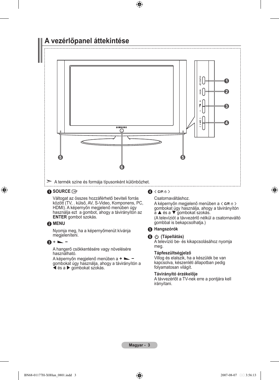 A vezérlőpanel áttekintése | Samsung LE22S81B User Manual | Page 271 / 461