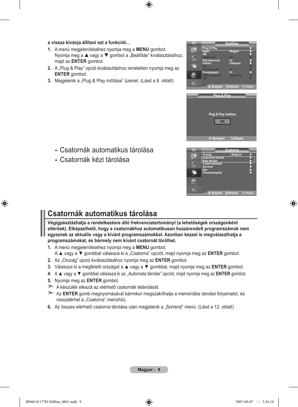 Csatornák automatikus tárolása | Samsung LE22S81B User Manual | Page 277 / 461