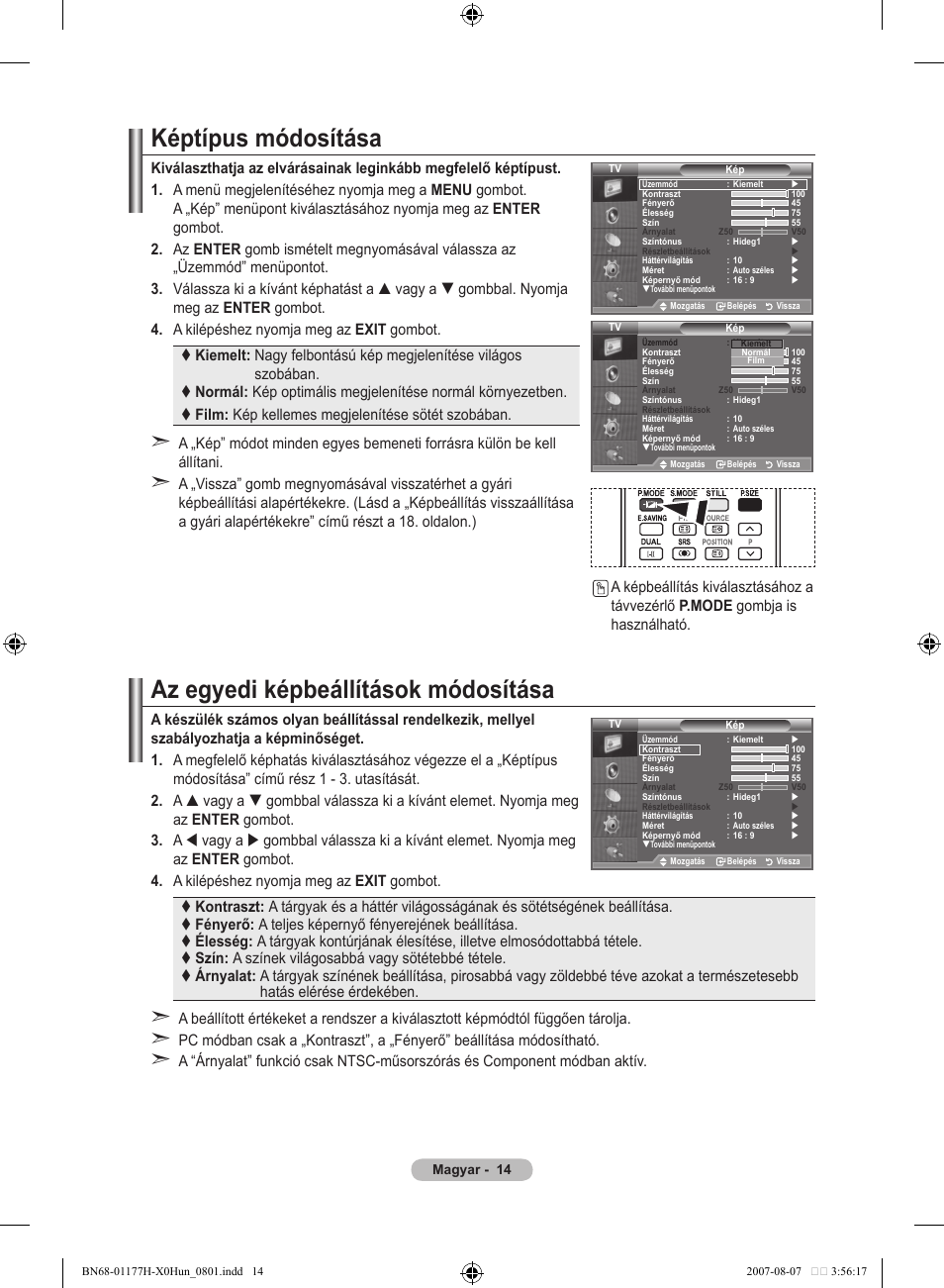 Képtípus módosítása, Az egyedi képbeállítások módosítása | Samsung LE22S81B User Manual | Page 282 / 461