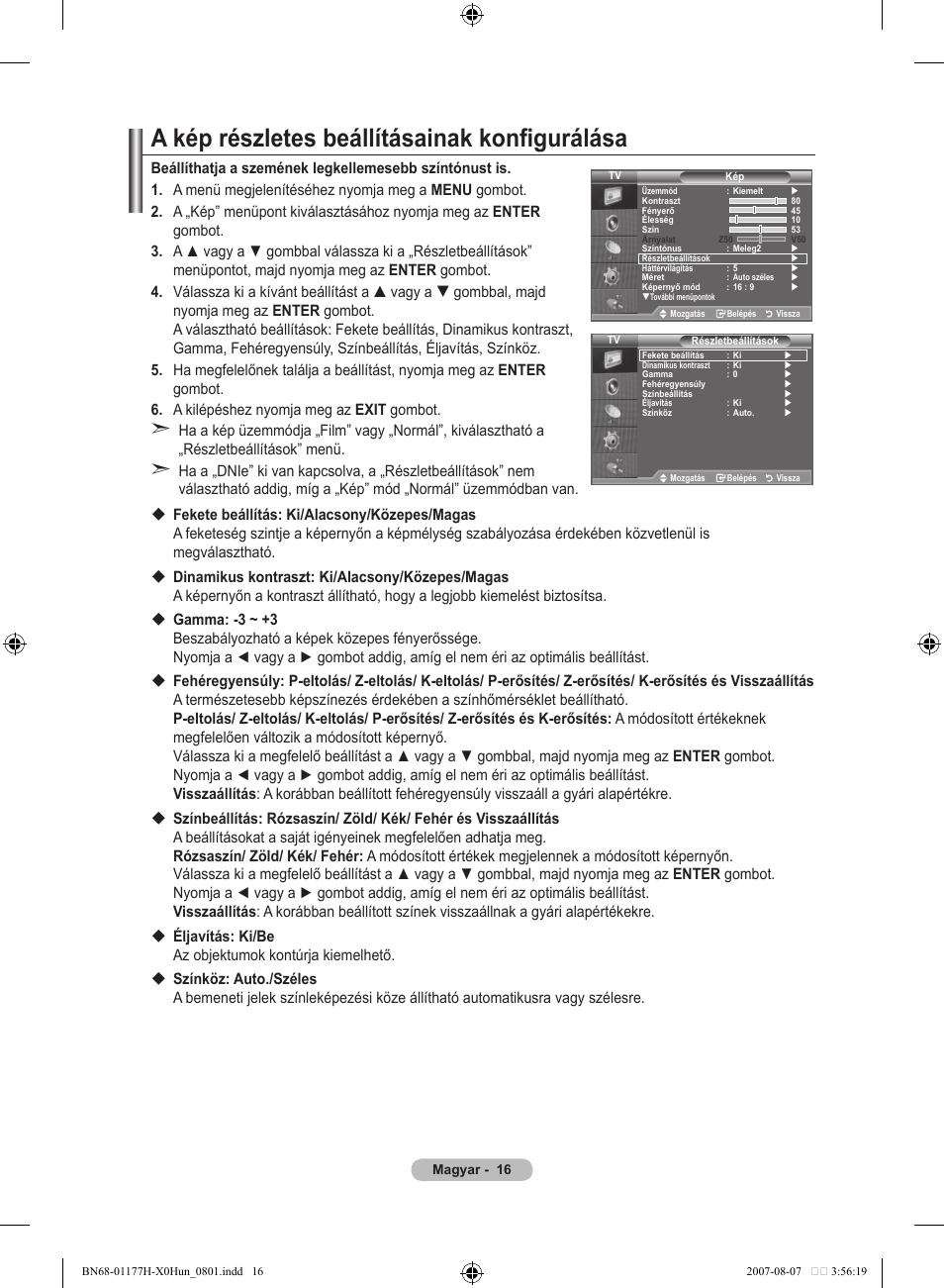 A kép részletes beállításainak konfigurálása | Samsung LE22S81B User Manual | Page 284 / 461