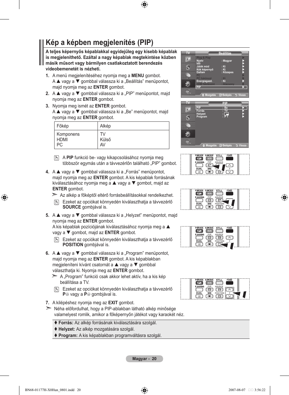 Kép a képben megjelenítés (pip) | Samsung LE22S81B User Manual | Page 288 / 461