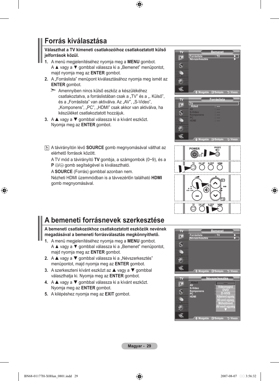 Forrás kiválasztása, A bemeneti forrásnevek szerkesztése | Samsung LE22S81B User Manual | Page 297 / 461