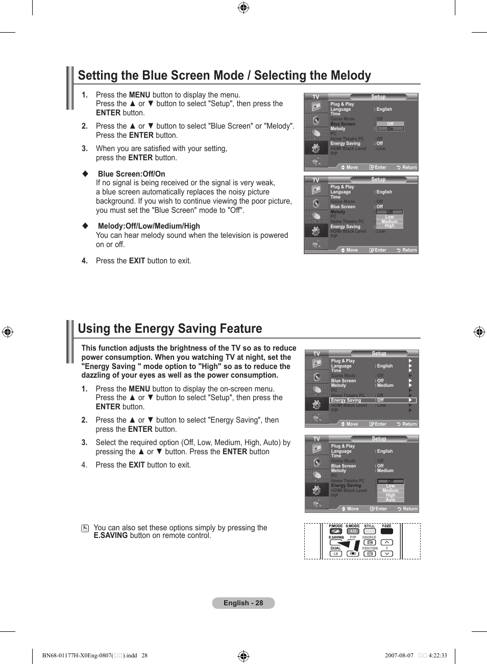 Using the energy saving feature | Samsung LE22S81B User Manual | Page 30 / 461