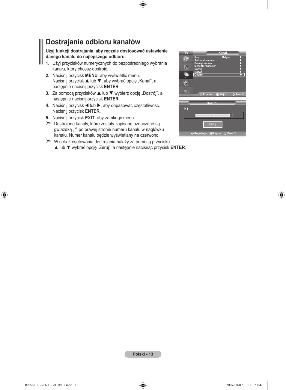 Dostrajanie odbioru kanałów | Samsung LE22S81B User Manual | Page 319 / 461