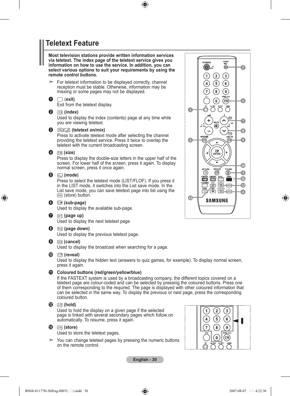 Using the teletext feature, Teletext feature | Samsung LE22S81B User Manual | Page 32 / 461