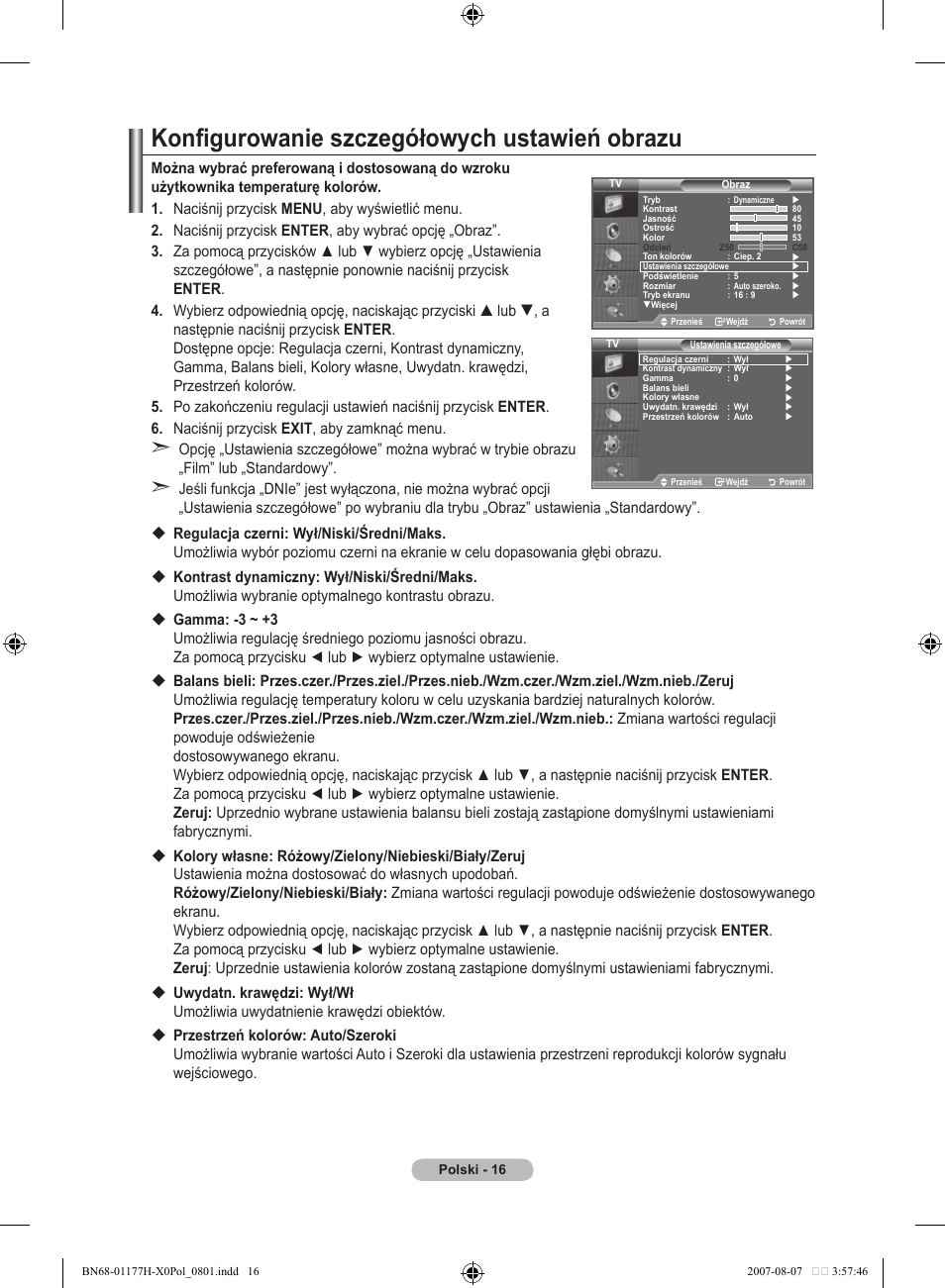 Konfigurowanie szczegółowych ustawień obrazu | Samsung LE22S81B User Manual | Page 322 / 461