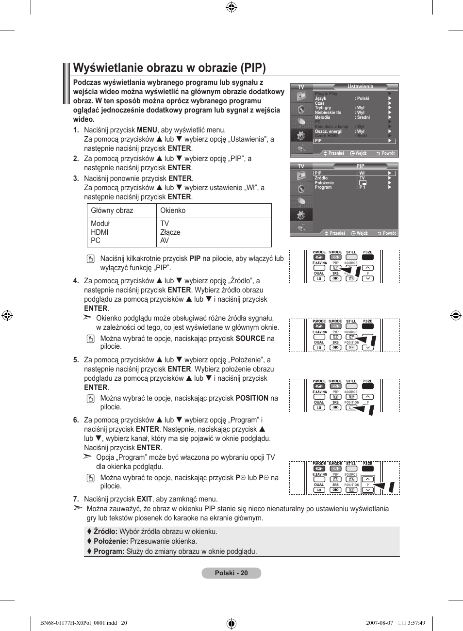 Wyświetlanie obrazu w obrazie (pip) | Samsung LE22S81B User Manual | Page 326 / 461