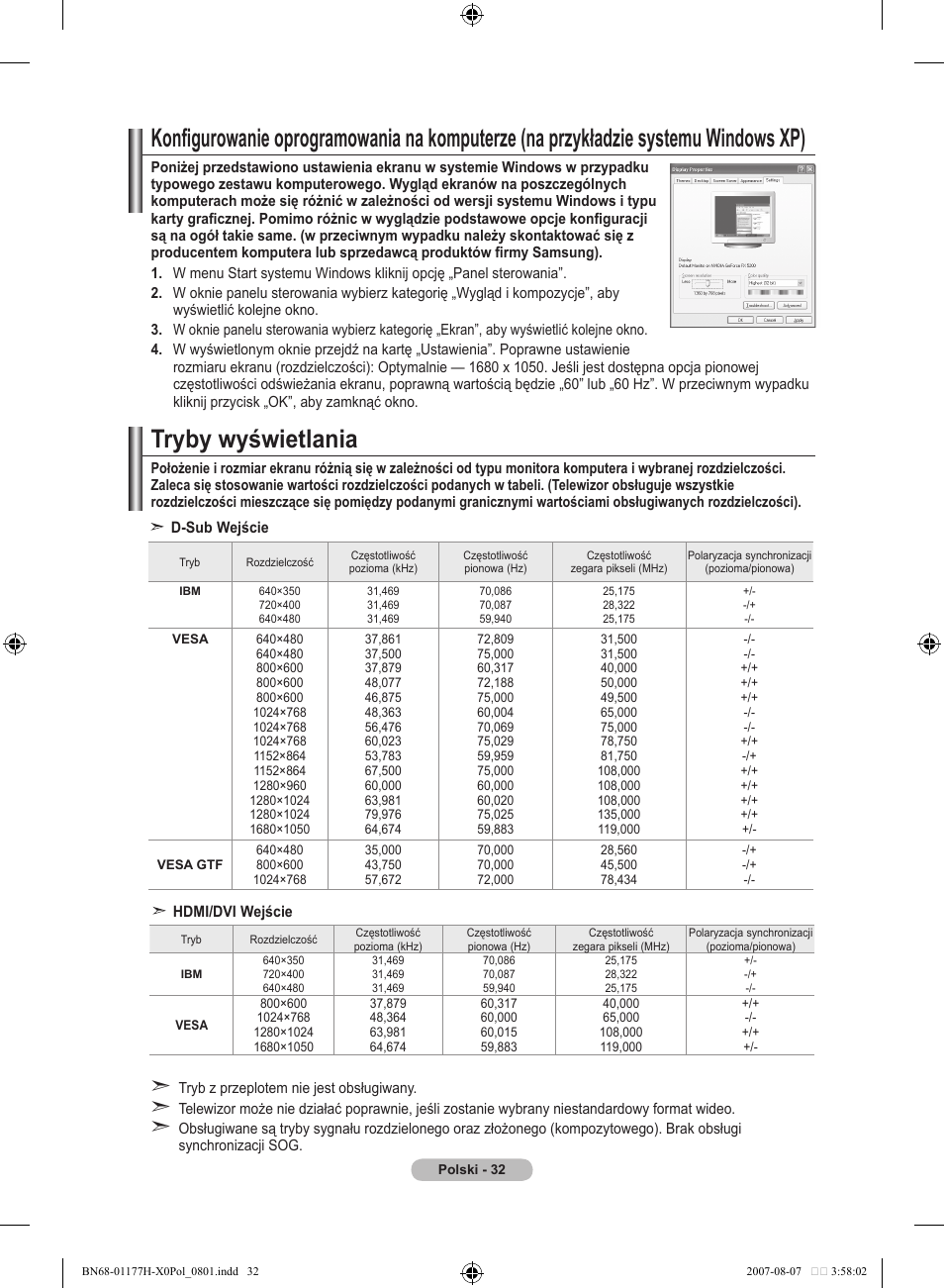 Tryby wyświetlania | Samsung LE22S81B User Manual | Page 338 / 461